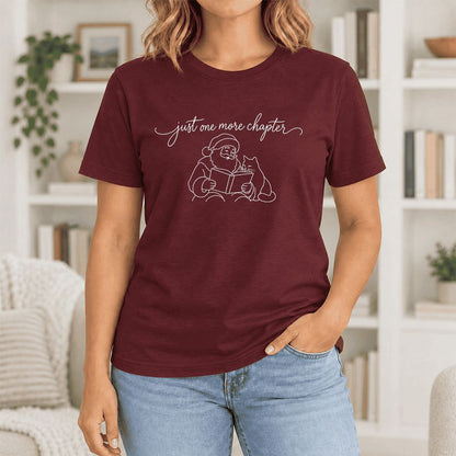 Just One More Chapter Santa And Cat Ultra-Soft Cotton T-Shirt | Gift Maroon