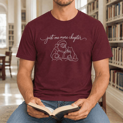 Just One More Chapter Santa And Cat Ultra-Soft Cotton T-Shirt | Gift Maroon