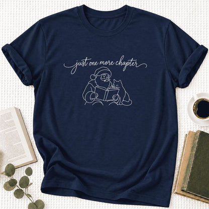 Just One More Chapter Santa And Cat Ultra-Soft Cotton T-Shirt | Gift Navy