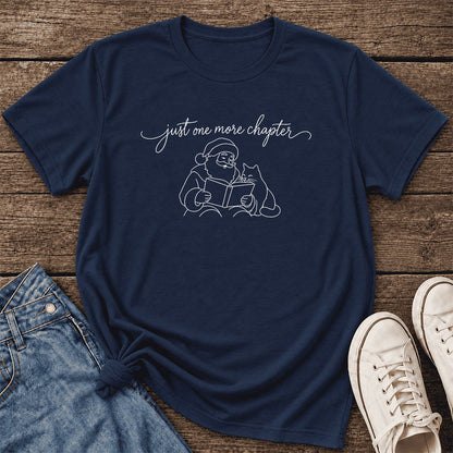 Just One More Chapter Santa And Cat Ultra-Soft Cotton T-Shirt | Gift Navy