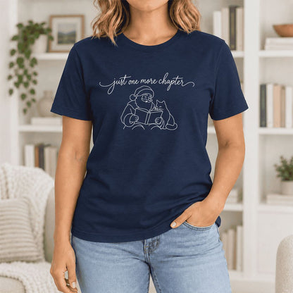 Just One More Chapter Santa And Cat Ultra-Soft Cotton T-Shirt | Gift Navy