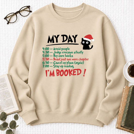 My Day I'm Booked Black Cat Softstyle Sweatshirt | Funny Christmas Reader Gift Sand