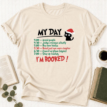 My Day I'm Booked Black Cat Ultra-Soft Cotton T-Shirt | Christmas Reader Gift Natural