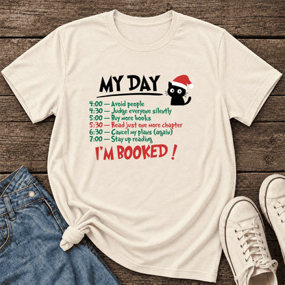 My Day I'm Booked Black Cat Ultra-Soft Cotton T-Shirt | Christmas Reader Gift Natural