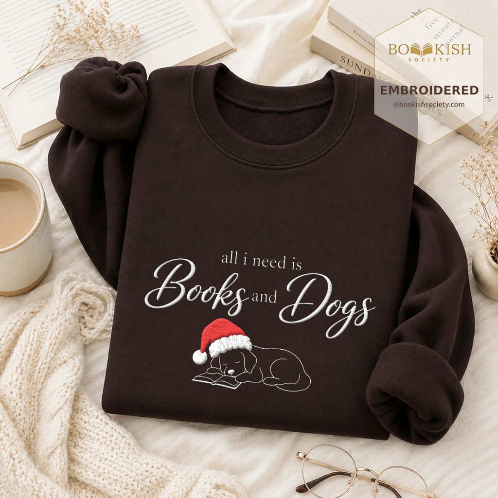 All I Need Is Books And Dogs Embroidered Sweatshirt | Dog Lover Reader Gift Dark Chocolate