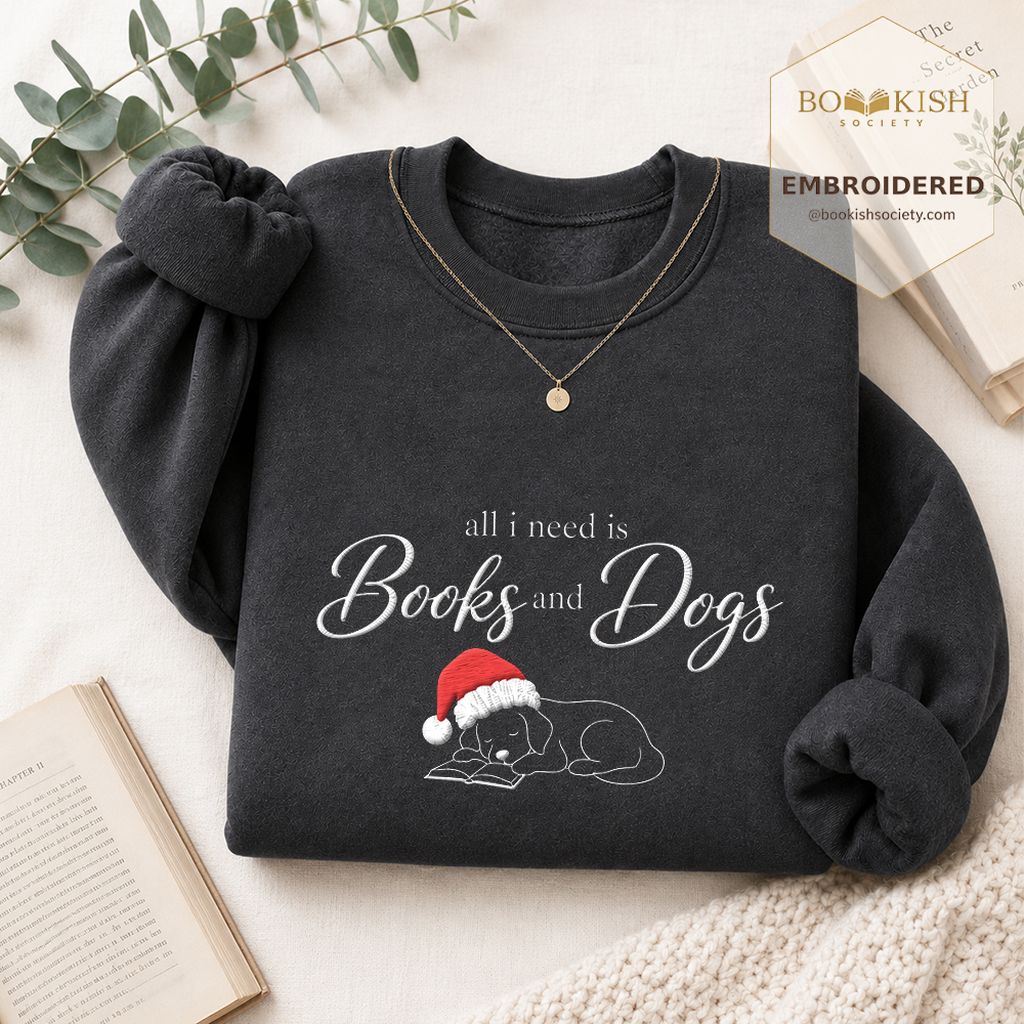 All I Need Is Books And Dogs Embroidered Sweatshirt | Dog Lover Reader Gift Dark Heather