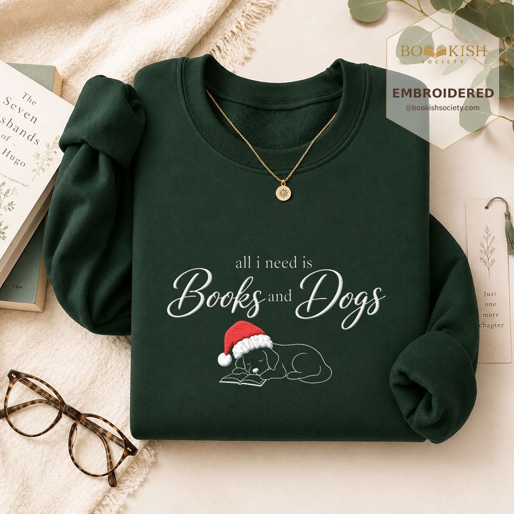 All I Need Is Books And Dogs Embroidered Sweatshirt | Dog Lover Reader Gift Forest Green