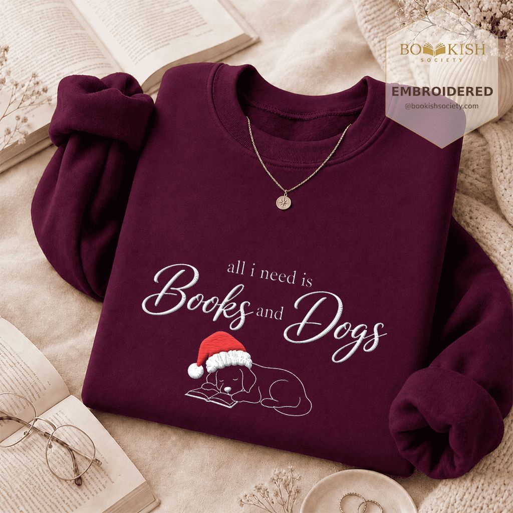 All I Need Is Books And Dogs Embroidered Sweatshirt | Dog Lover Reader Gift Maroon