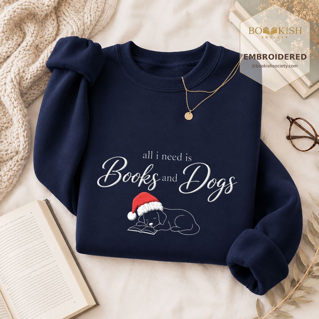 All I Need Is Books And Dogs Embroidered Sweatshirt | Dog Lover Reader Gift Navy