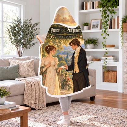 Pride And Prejudice Sherpa Hooded Blanket | Jane Austen Reader Gift White
