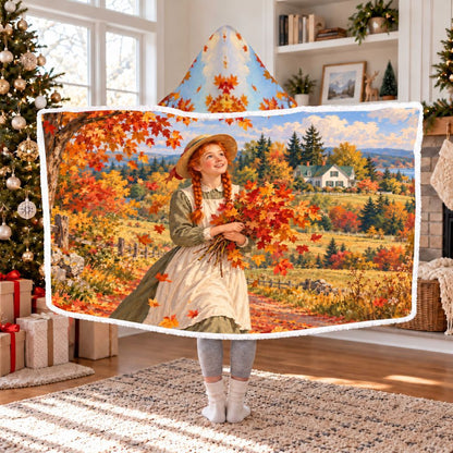 Anne Of Green Gables In Fall Sherpa Hooded Blanket | Fall Reader Gift White