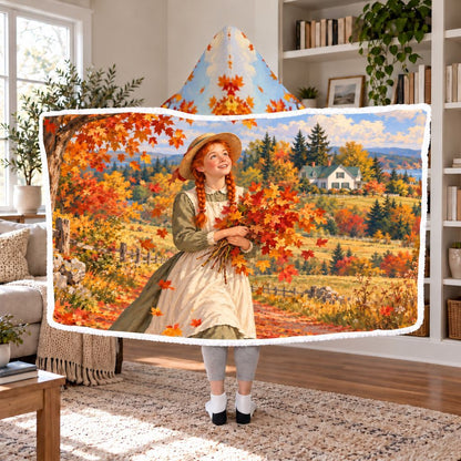 Anne Of Green Gables In Fall Sherpa Hooded Blanket | Fall Reader Gift White