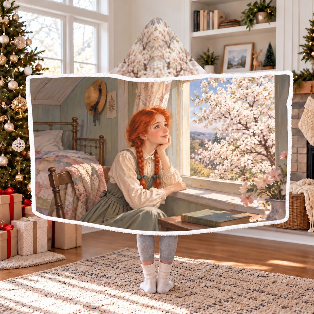 Anne Of Green Gables In Bloom Sherpa Hooded Blanket | Classics Reader Gift White
