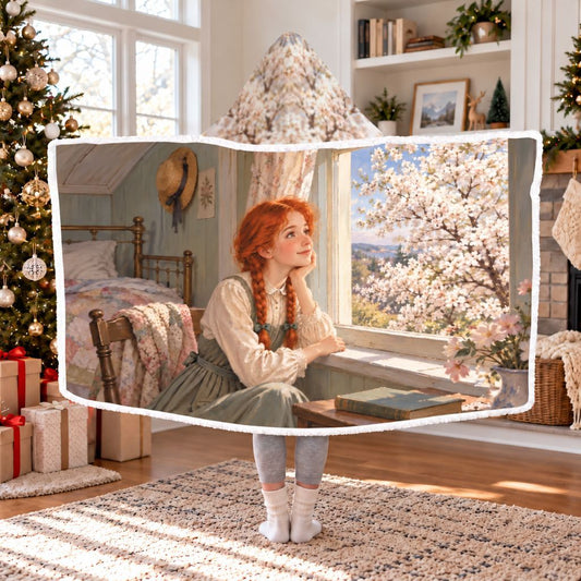 Anne Of Green Gables In Bloom Sherpa Hooded Blanket | Classics Reader Gift White