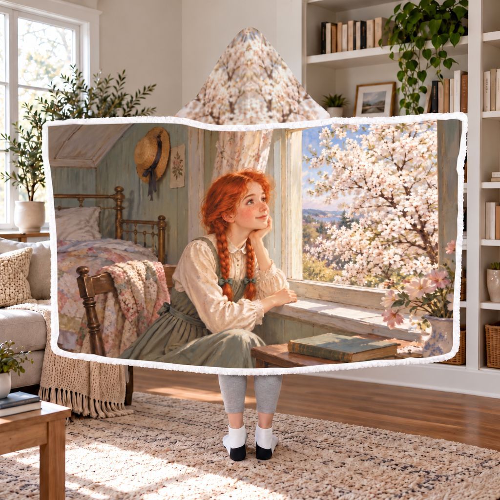 Anne Of Green Gables In Bloom Sherpa Hooded Blanket | Classics Reader Gift White