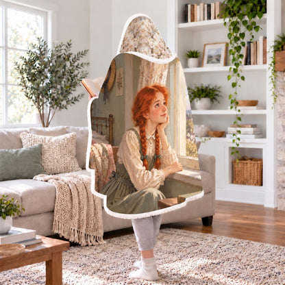 Anne Of Green Gables In Bloom Sherpa Hooded Blanket | Classics Reader Gift White