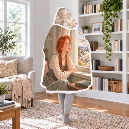 Anne Of Green Gables In Bloom Sherpa Hooded Blanket | Classics Reader Gift White