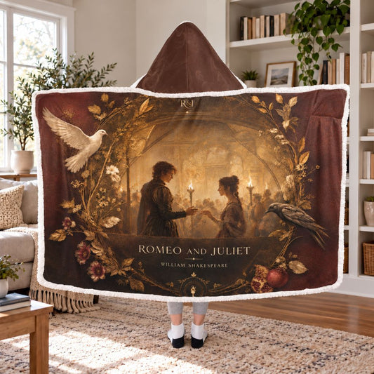 Romeo And Juliet Sherpa Hooded Blanket | Shakespeare Book Lover Gift White