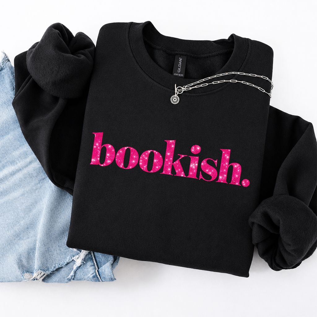 Bookish Glitter Print Sweatshirt | Book Lover Gift Black