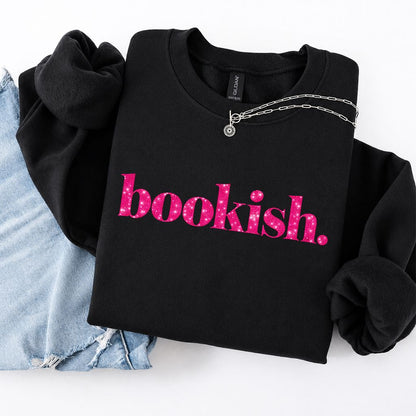 Bookish Glitter Print Sweatshirt | Book Lover Gift Black