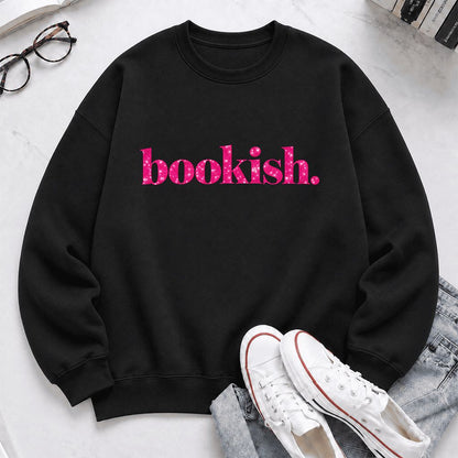 Bookish Glitter Print Sweatshirt | Book Lover Gift Black