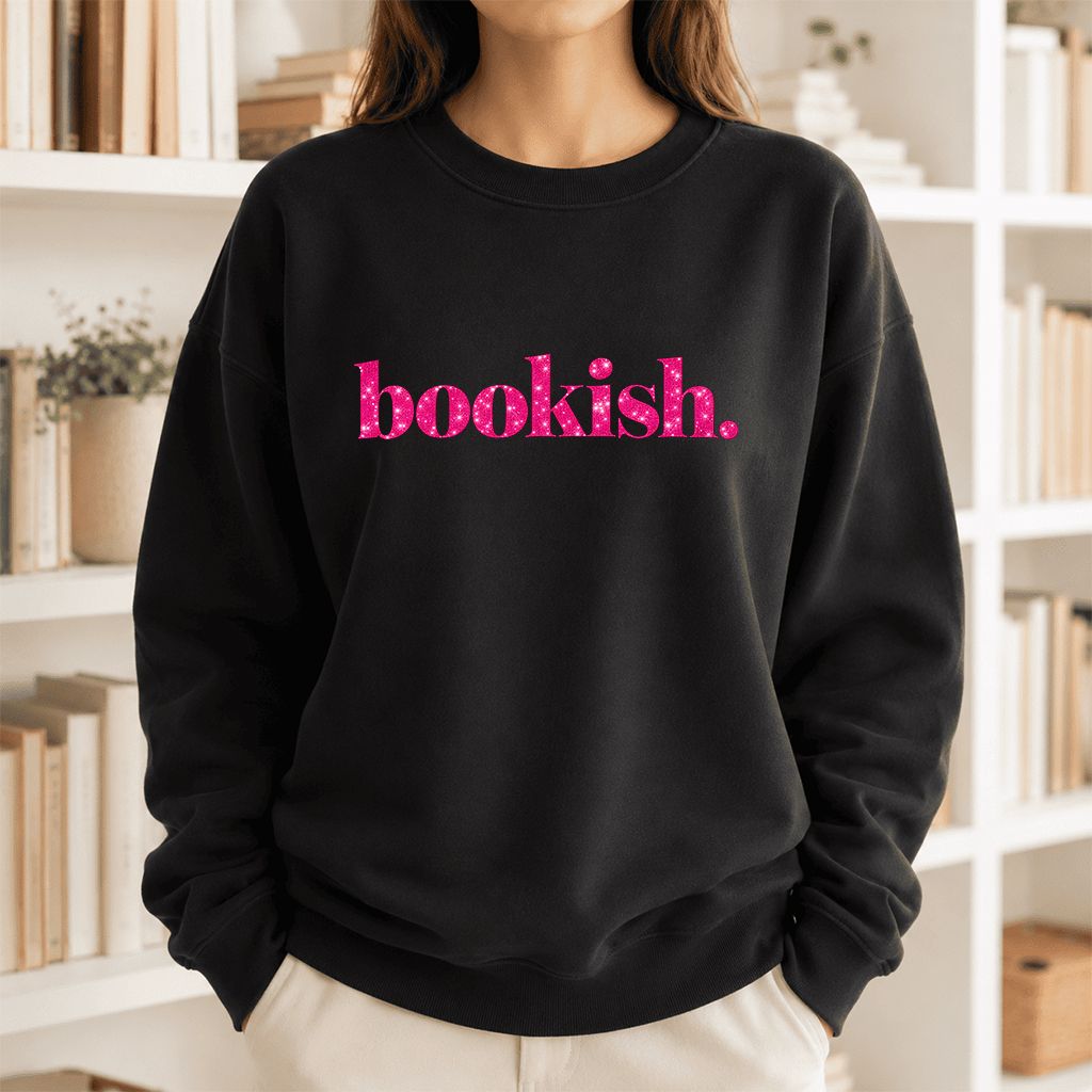 Bookish Glitter Print Sweatshirt | Book Lover Gift Black