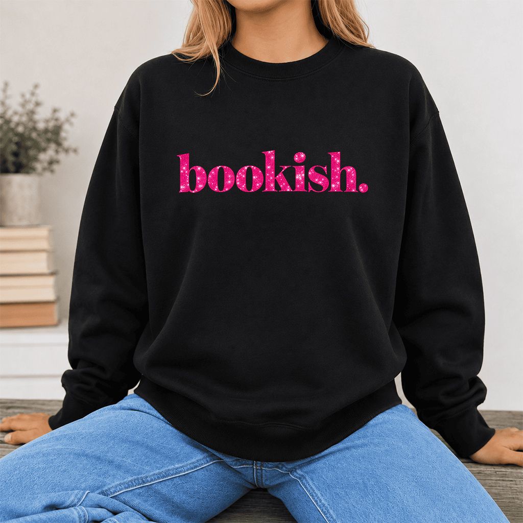 Bookish Glitter Print Sweatshirt | Book Lover Gift Black