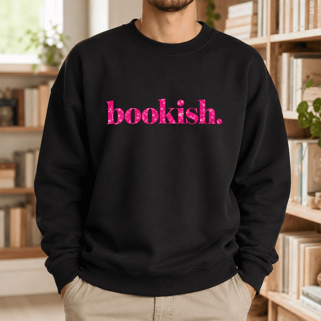 Bookish Glitter Print Sweatshirt | Book Lover Gift Black