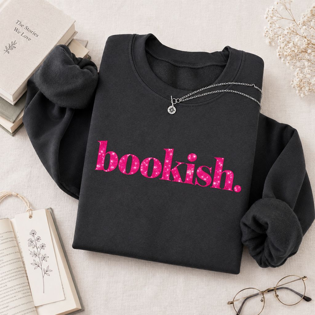 Bookish Glitter Print Sweatshirt | Book Lover Gift Dark Heather