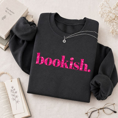 Bookish Glitter Print Sweatshirt | Book Lover Gift Dark Heather