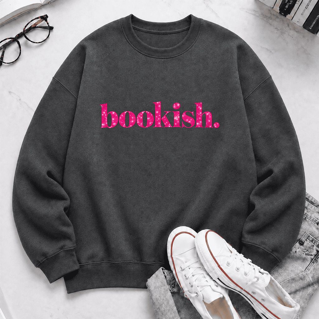 Bookish Glitter Print Sweatshirt | Book Lover Gift Dark Heather
