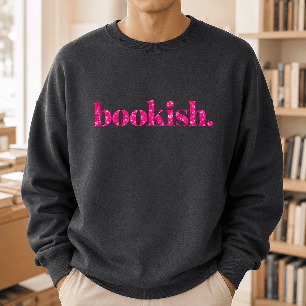 Bookish Glitter Print Sweatshirt | Book Lover Gift Dark Heather