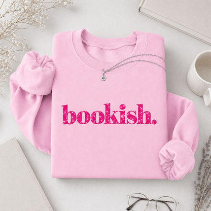 Bookish Glitter Print Sweatshirt | Book Lover Gift Light Pink
