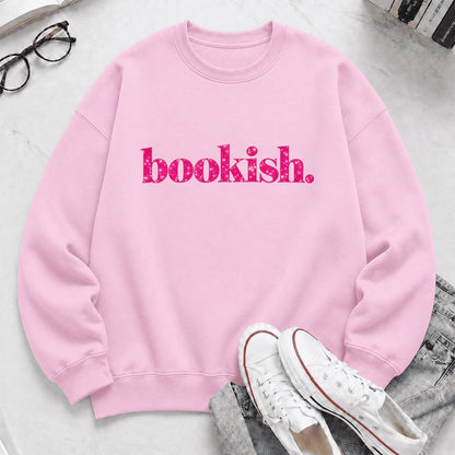 Bookish Glitter Print Sweatshirt | Book Lover Gift Light Pink