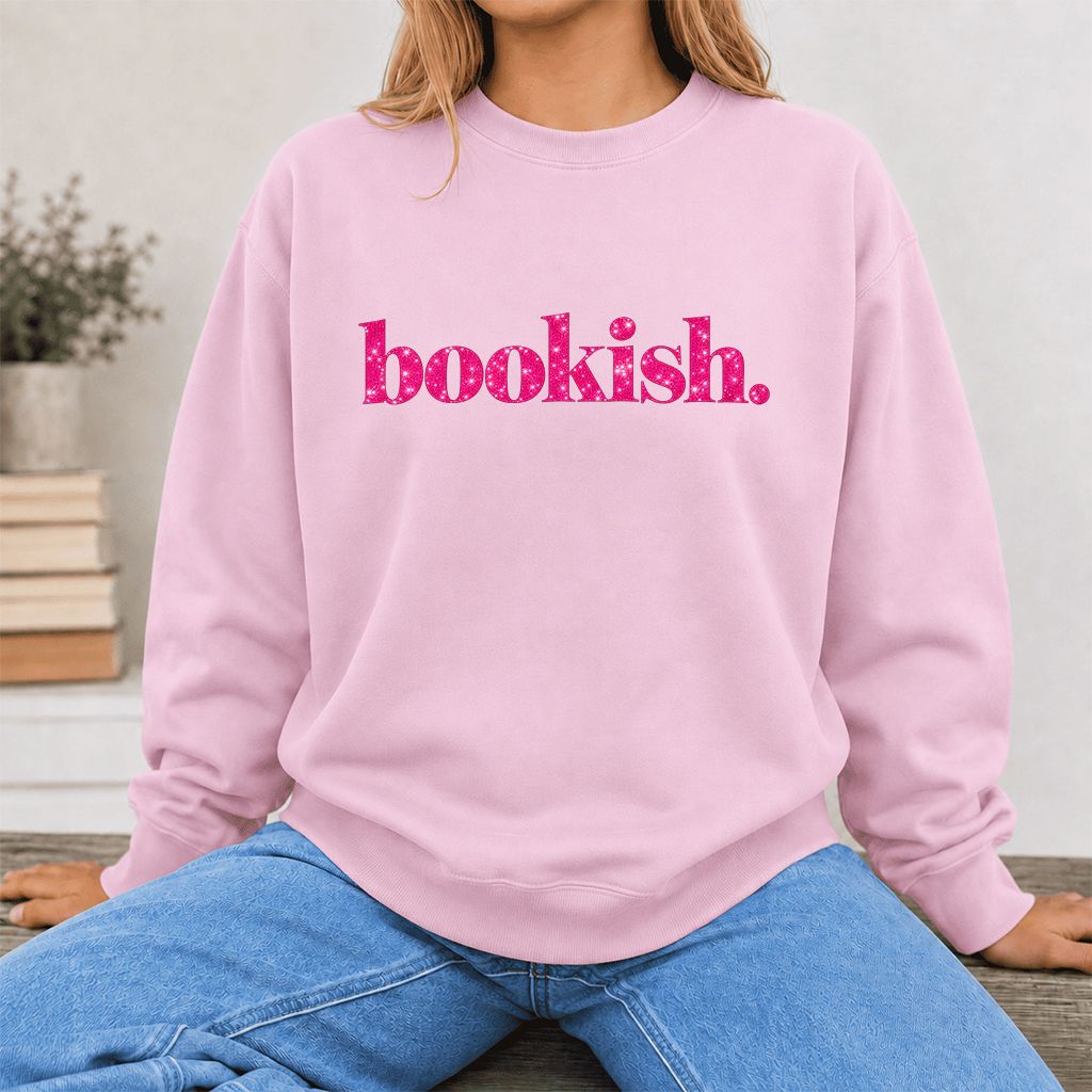 Bookish Glitter Print Sweatshirt | Book Lover Gift Light Pink