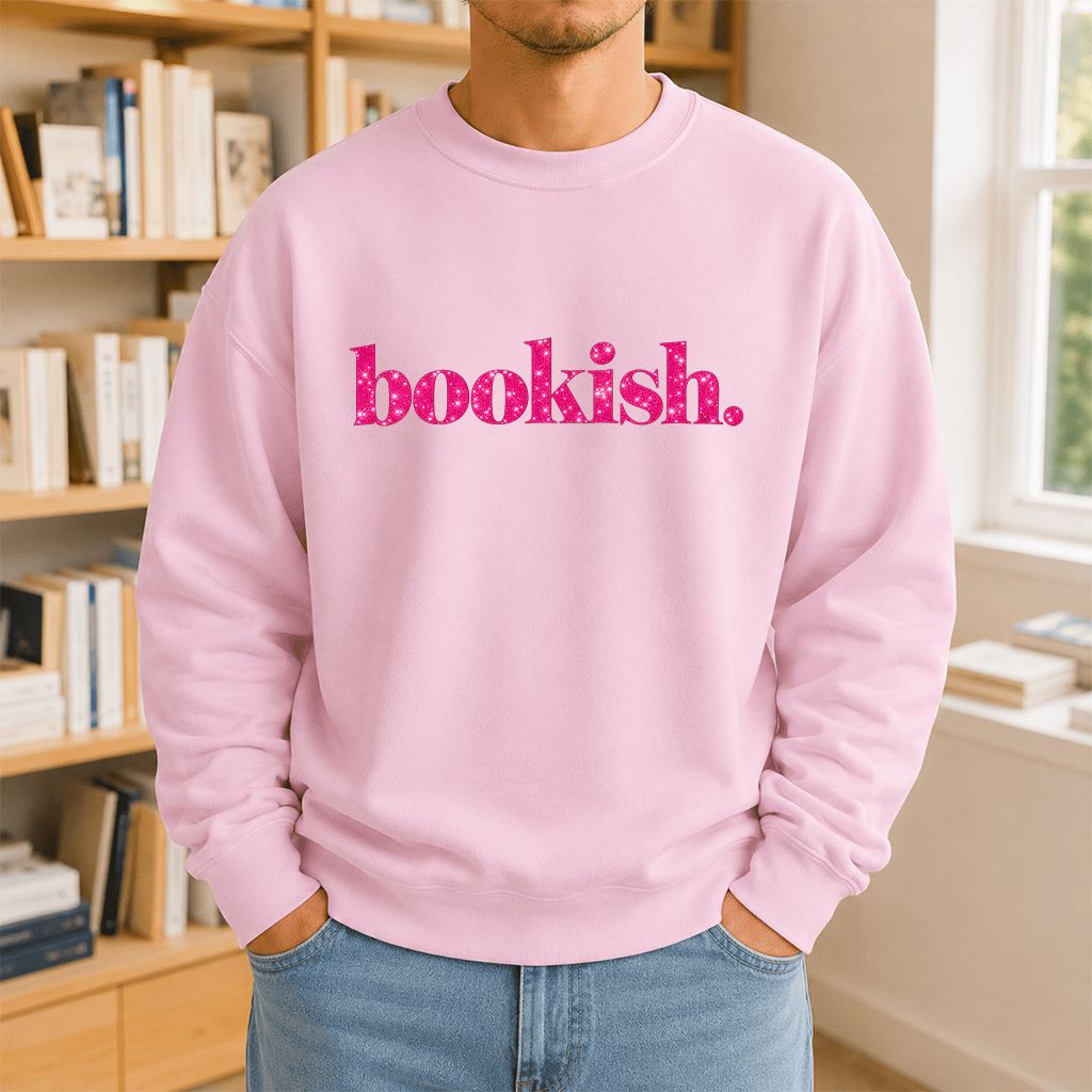 Bookish Glitter Print Sweatshirt | Book Lover Gift Light Pink