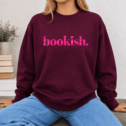 Bookish Glitter Print Sweatshirt | Book Lover Gift Maroon
