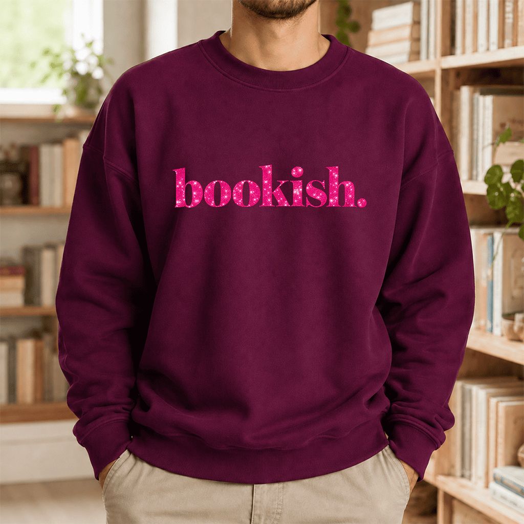 Bookish Glitter Print Sweatshirt | Book Lover Gift Maroon