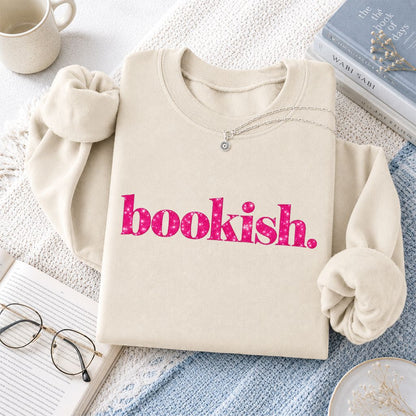 Bookish Glitter Print Sweatshirt | Book Lover Gift Sand