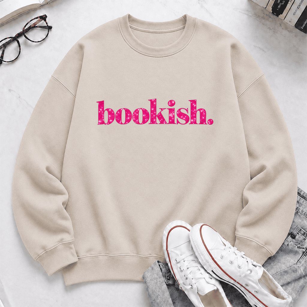 Bookish Glitter Print Sweatshirt | Book Lover Gift Sand