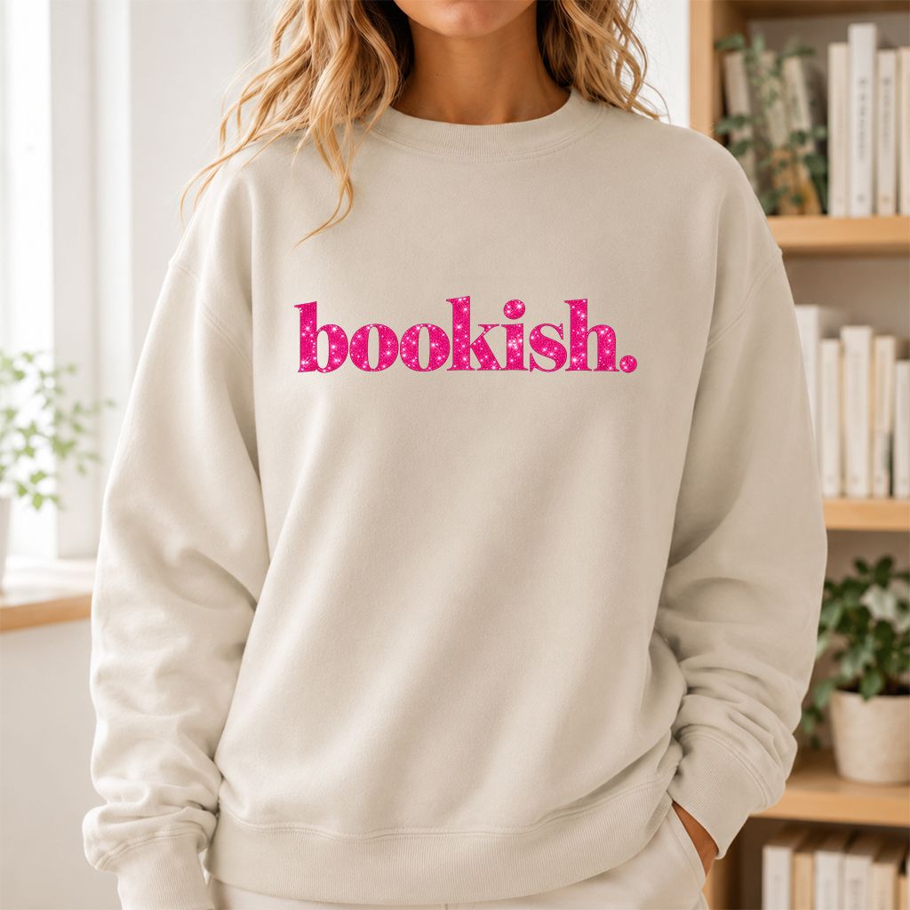 Bookish Glitter Print Sweatshirt | Book Lover Gift Sand