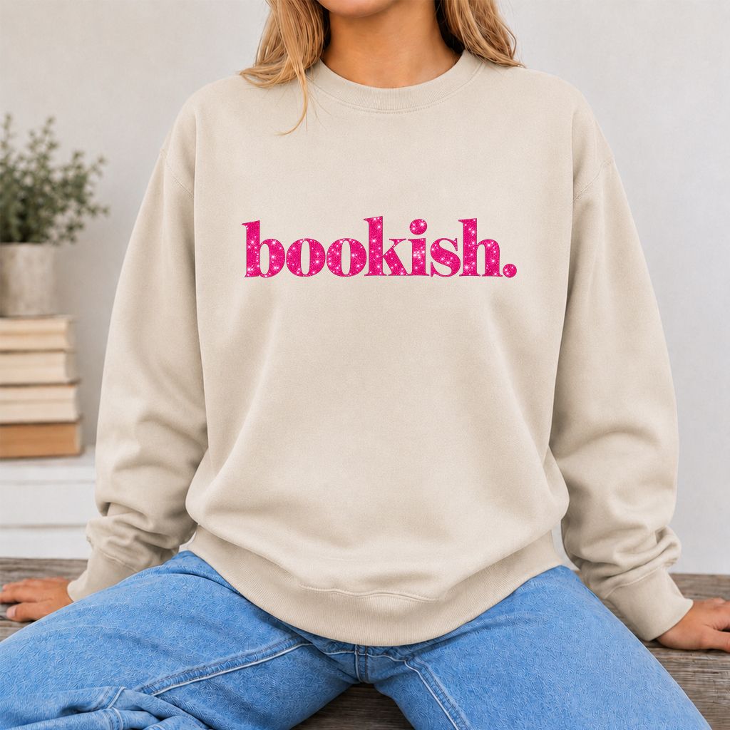 Bookish Glitter Print Sweatshirt | Book Lover Gift Sand