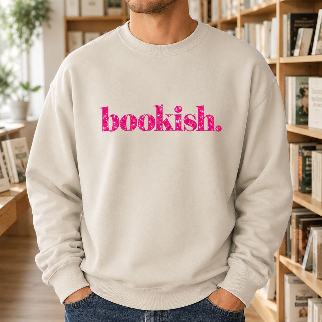 Bookish Glitter Print Sweatshirt | Book Lover Gift Sand