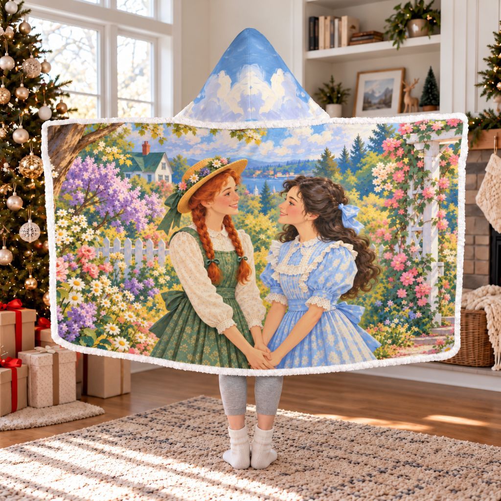 Anne Of Green Gables Sherpa Hooded Blanket | Kindred Spirits Book Lover Gift White