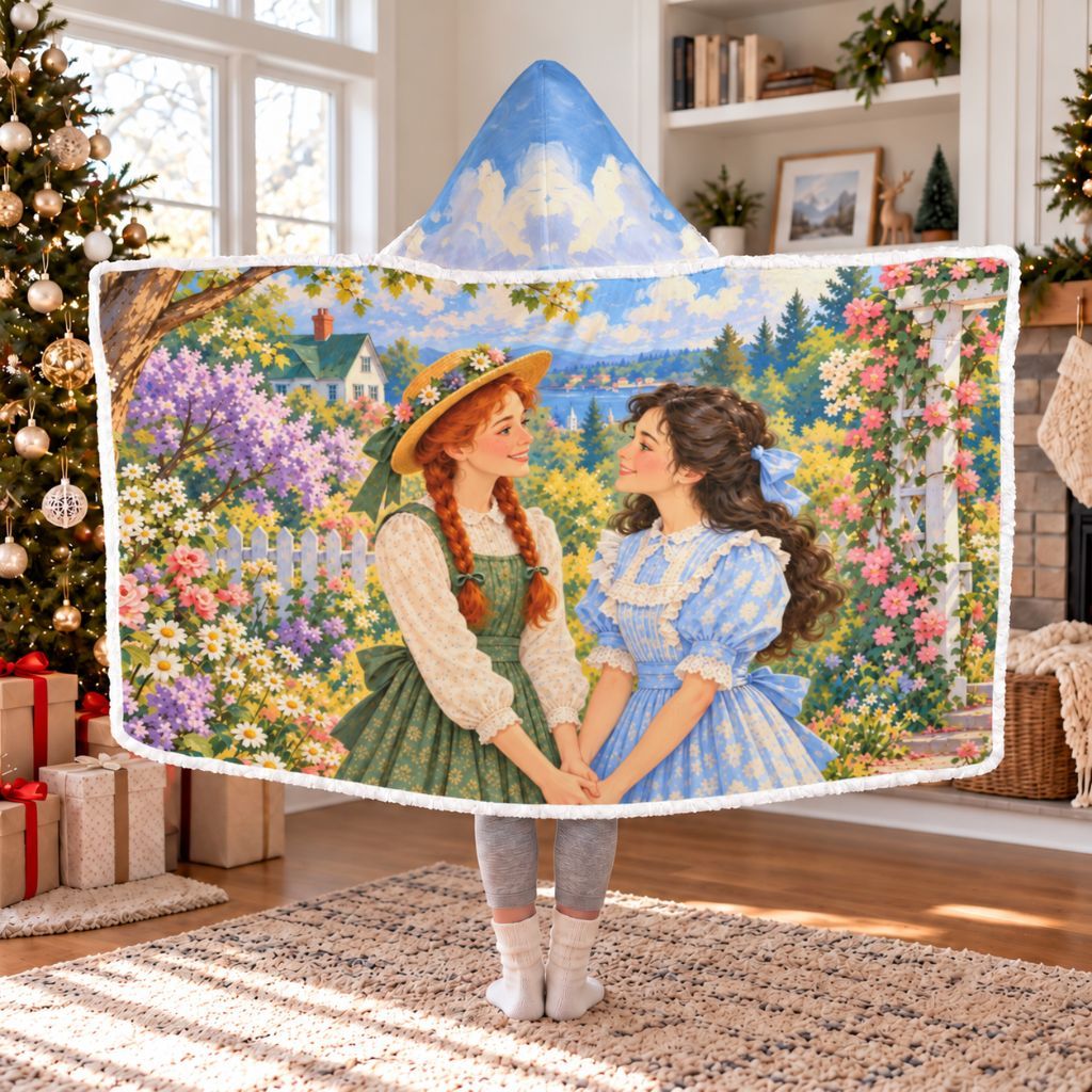Anne Of Green Gables Sherpa Hooded Blanket | Kindred Spirits Book Lover Gift White