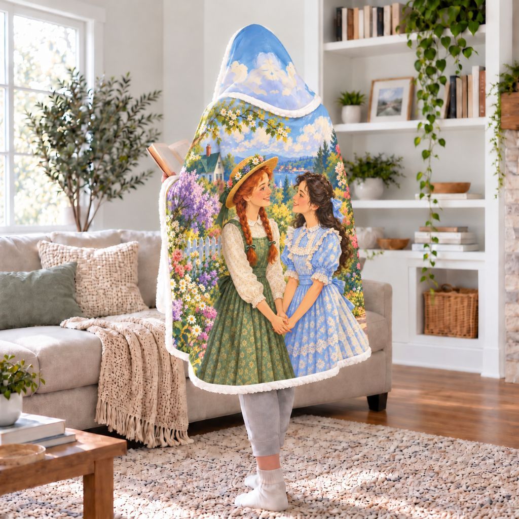 Anne Of Green Gables Sherpa Hooded Blanket | Kindred Spirits Book Lover Gift White