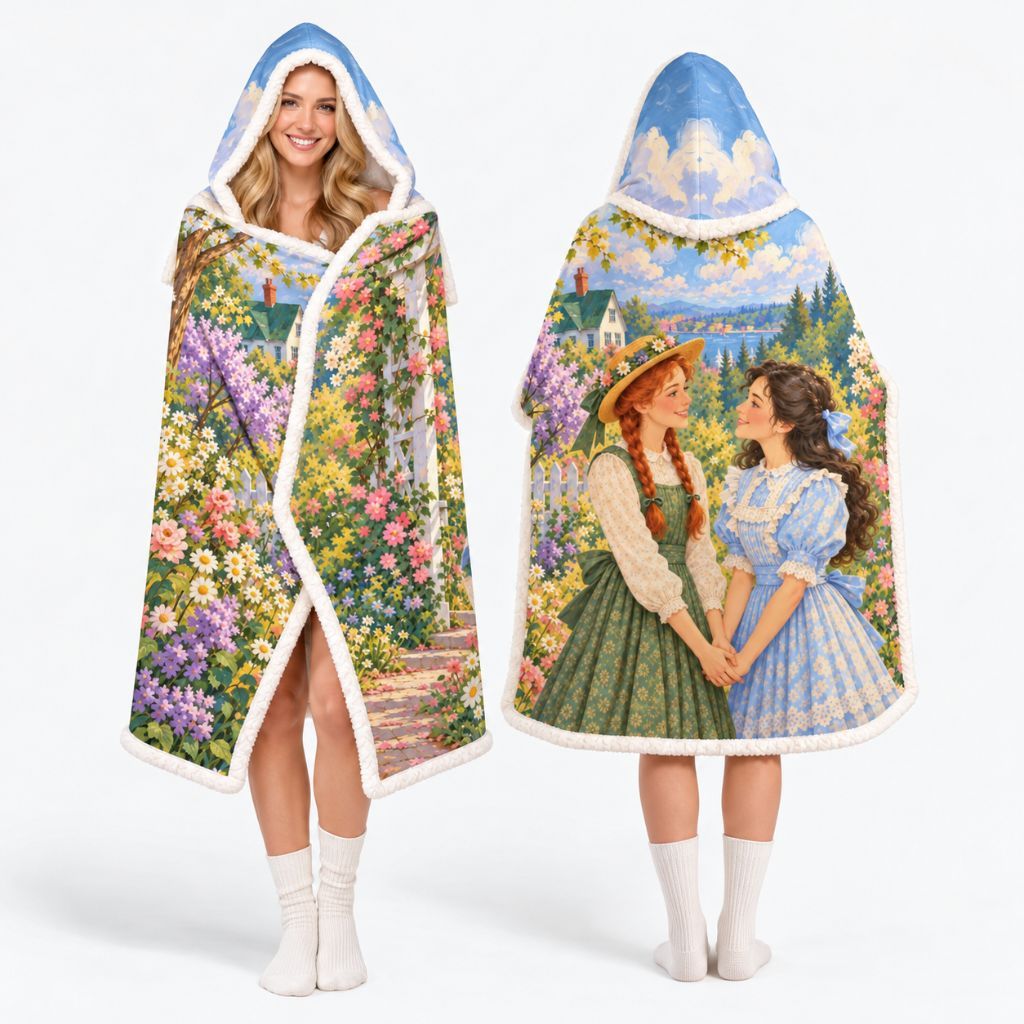 Anne Of Green Gables Sherpa Hooded Blanket | Kindred Spirits Book Lover Gift White