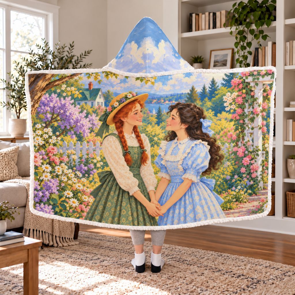Anne Of Green Gables Sherpa Hooded Blanket | Kindred Spirits Book Lover Gift White