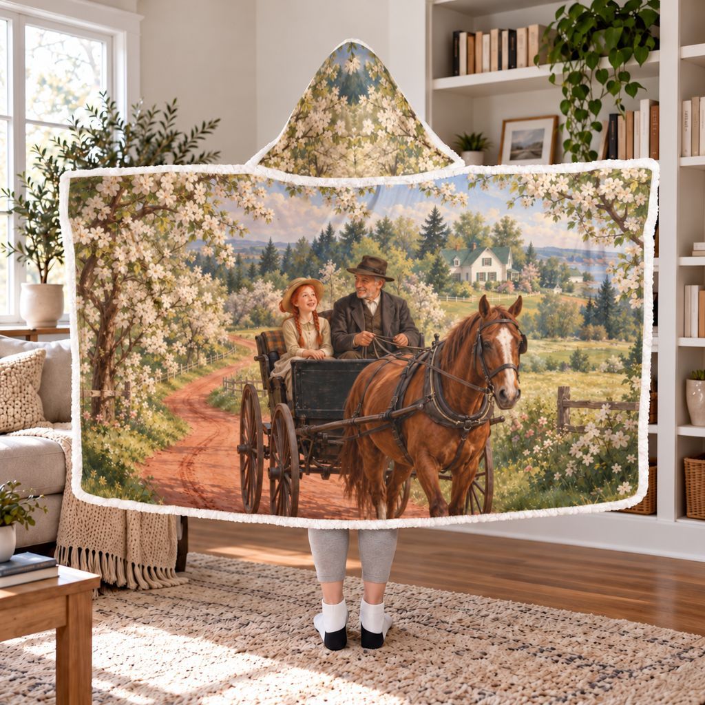Anne Of Green Gables Buggy Ride Sherpa Hooded Blanket | Classics Reader Gift White