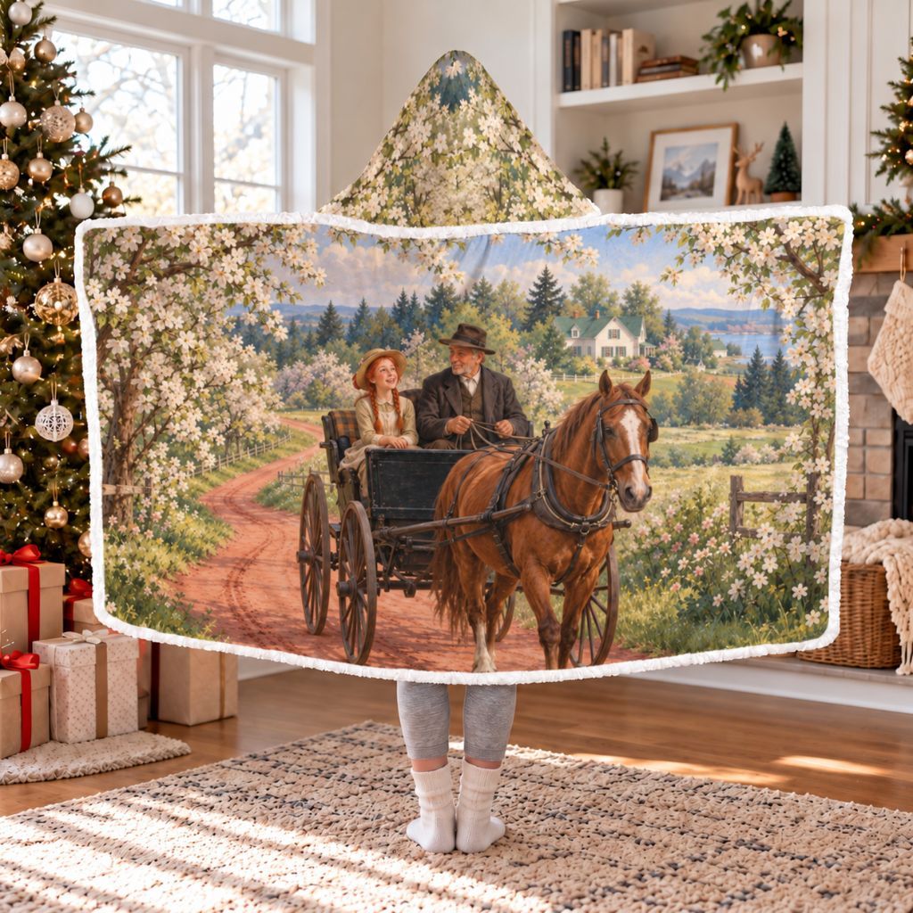Anne Of Green Gables Buggy Ride Sherpa Hooded Blanket | Classics Reader Gift White